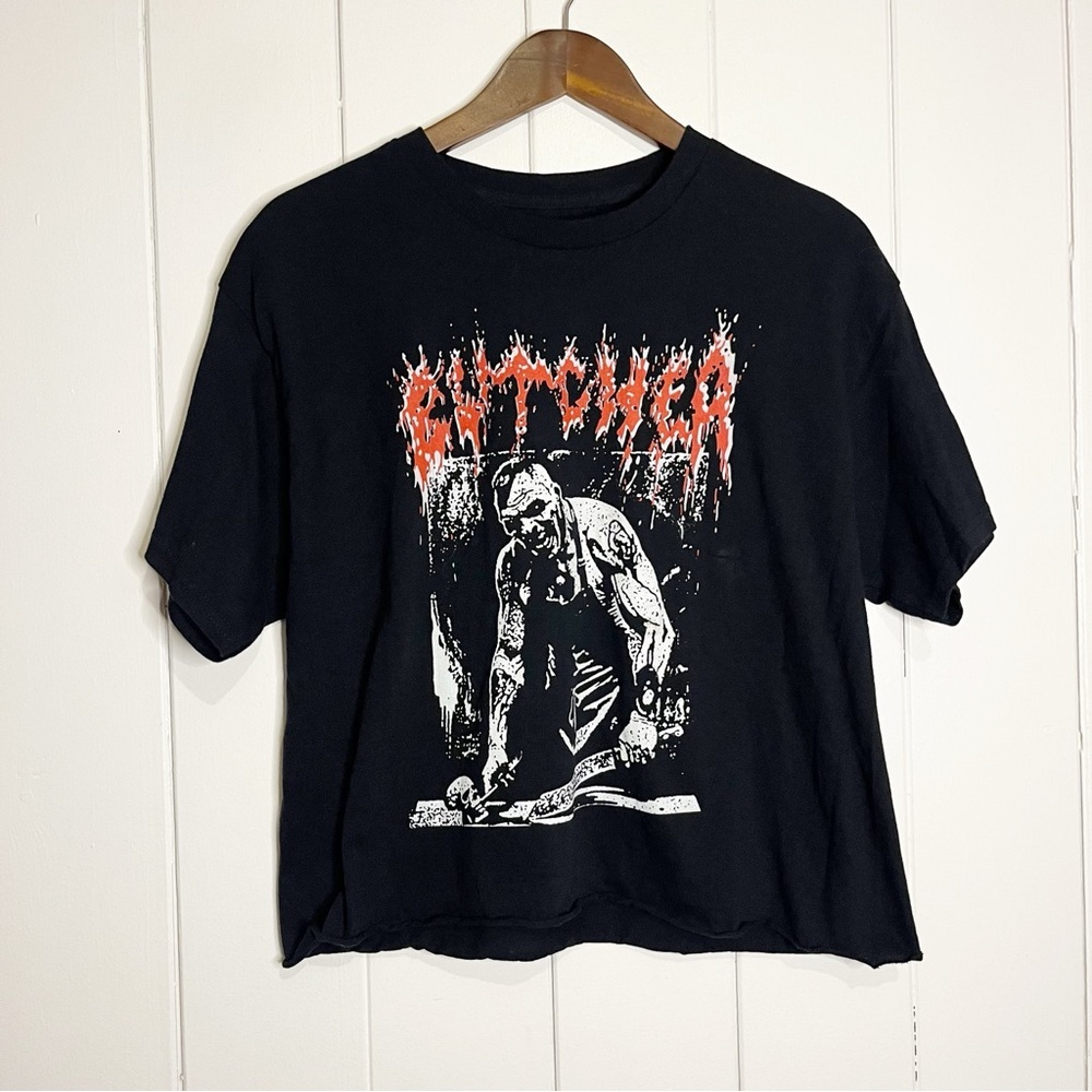 Butcher/ Pentagram " When you're finally gone no one will care" Graphic Crop Top